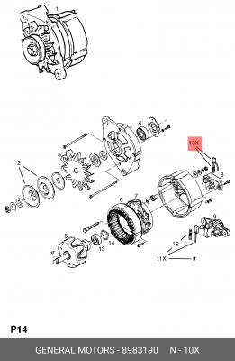 Угольная щетка, генератор 8983190 GENERAL MOTORS