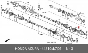 Шарнирный комплект, приводной вал 44310SK7J01 HONDA