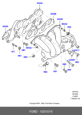 Прокладка, впускной коллектор 1 031 019 FORD