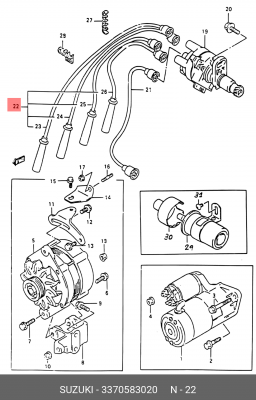 Ккомплект проводов зажигания 33705-83020 SUZUKI