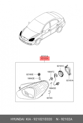 Основная фара 921021E020 HYUNDAI KIA
