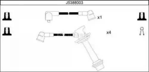 Ккомплект проводов зажигания J5388003 H B JAKOPARTS NIPPARTS