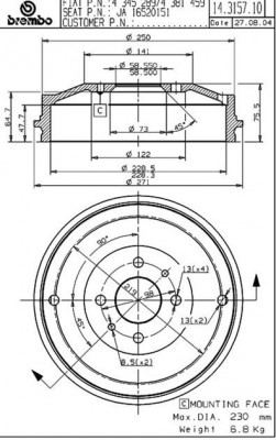 Тормозной барабан 14.3157.10 BREMBO