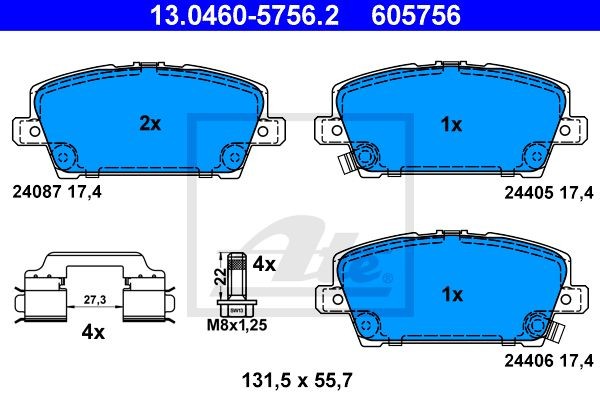Колодки тормозные дисковые 13.0460-5756.2 ATE