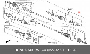 Вал привода колеса в сборе с ШРУСами 44305S84A50 HONDA