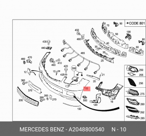 Облицовка бампера A2048800540 MERCEDES BENZ