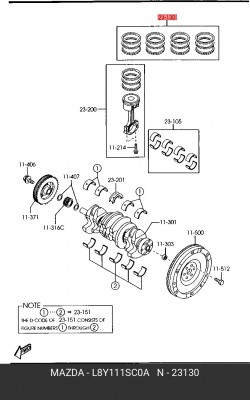 Кольца поршневые L8Y111SC0A MAZDA