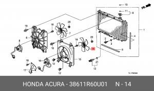 Крыльчатка электромотора радиатора охлаждения ДВС 38611R60U01 HONDA