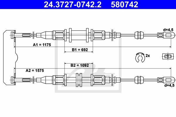 Трос, стояночная тормозная система 24.3727-0742.2 ATE