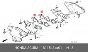 Прокладка, выпускной коллектор 18115P8AA01 HONDA