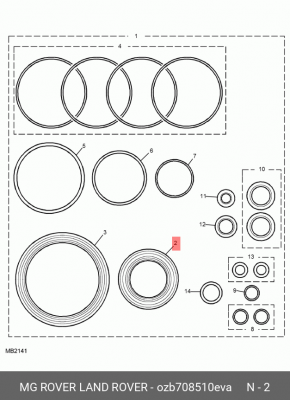 Уплотняющее кольцо, коленчатый вал OZB708510EVA MG ROVER LAND ROVER