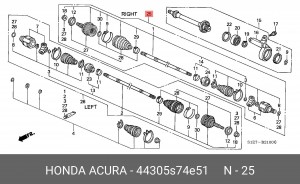 Шарнирный комплект, приводной вал 44305S74E51 HONDA