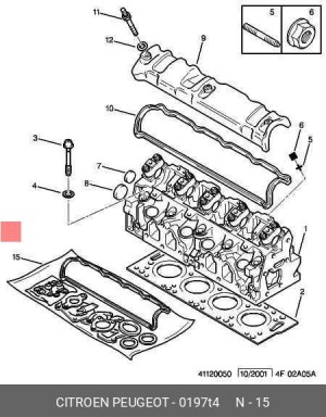 Комплект прокладок, головка цилиндра 0197 T4 CITROEN PEUGEOT