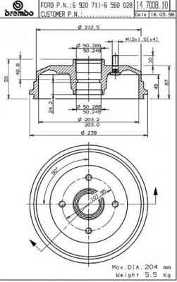 Тормозной барабан 14.7008.10 BREMBO