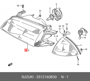 Основная фара 35121-60B30 SUZUKI