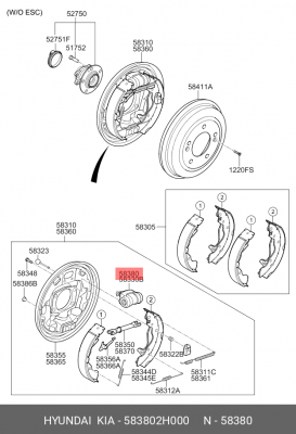Колесный тормозной цилиндр 583802H000 HYUNDAI KIA