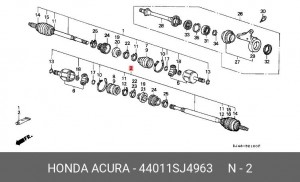 Вал привода колеса в сборе с ШРУСами 44011SJ4963 HONDA