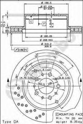 Тормозной диск 09.5519.30 BREMBO