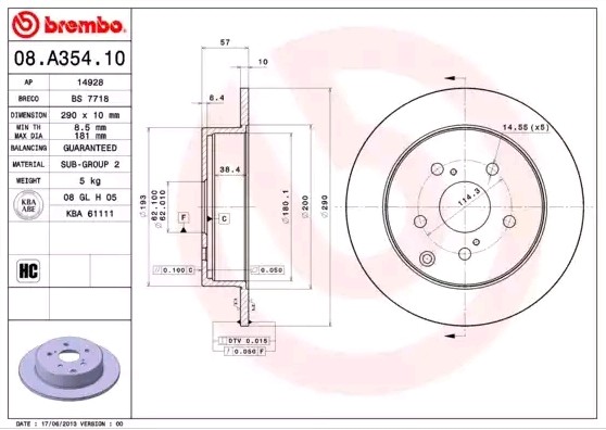 Тормозной диск 08.A354.10 BREMBO