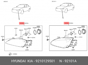 Основная фара 9210129501 HYUNDAI KIA