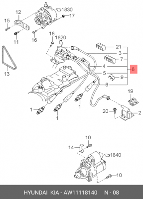 Ккомплект проводов зажигания AW11118140 HYUNDAI KIA