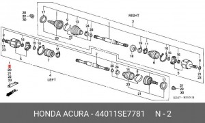 Вал привода колеса в сборе с ШРУСами 44011SE7781 HONDA