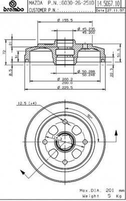 Тормозной барабан 14.5067.10 BREMBO
