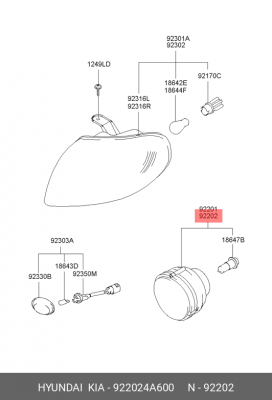 Противотуманная фара 922024A600 HYUNDAI KIA