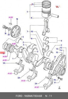 Уплотняющее кольцо, коленчатый вал; Уплотняющее кольцо 96BM-6700-A6B FORD