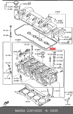 Прокладка, крышка головки цилиндра ZJ0110235 MAZDA