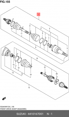 Шарнирный комплект, приводной вал 44101-67D01 SUZUKI