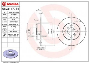 Тормозной диск 08.3147.14 BREMBO
