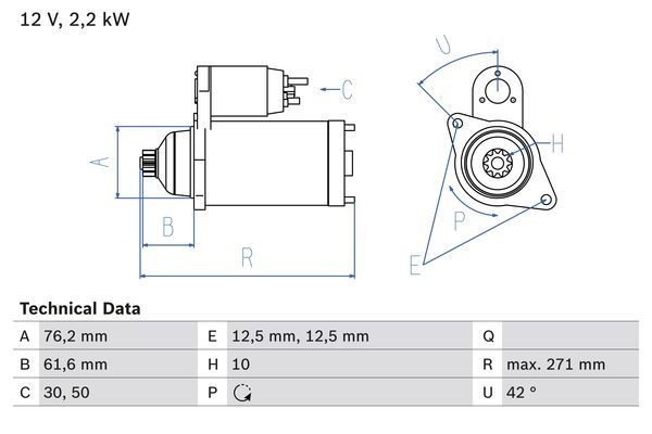 Стартер 0 986 020 270 BOSCH