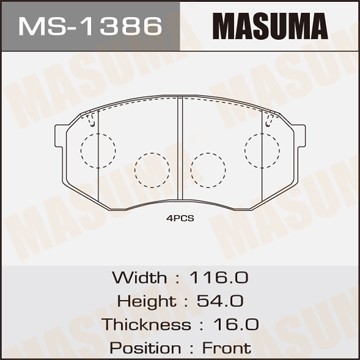 Колодки тормозные дисковые MS1386 MASUMA