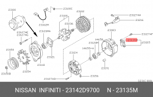 Угольная щетка, генератор 23142-D9700 NISSAN