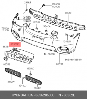 Решетка радиатора 8636206000 HYUNDAI KIA