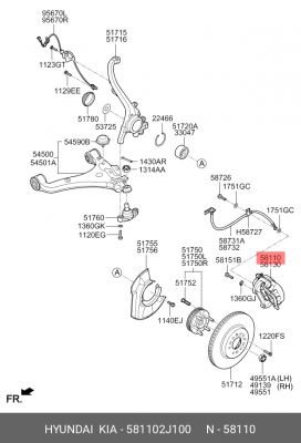 Суппорт тормозной 581102J100 HYUNDAI KIA