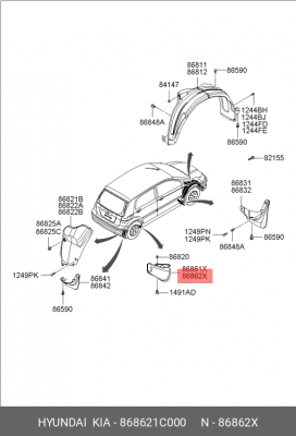 Брызговик 868621C000 HYUNDAI KIA