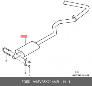 Глушитель - задняя часть системы ОГ V95VB-5K214-MB FORD