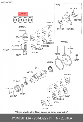 Кольца поршневые 2304022931 HYUNDAI KIA