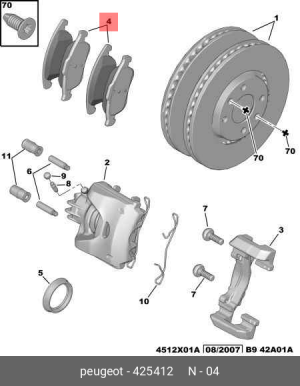 Комплект тормозных колодок, диско 4254 12 CITROEN PEUGEOT