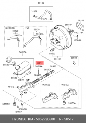 Бачок расширительный тормозной системы 585292E600 HYUNDAI KIA