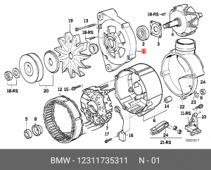 Подшипник со стороны привода, генератор 12 31 1 735 311 BMW