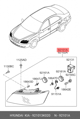 Основная фара 921013K020 HYUNDAI KIA
