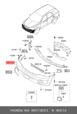 Бампер передний 865113E512 HYUNDAI KIA