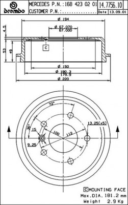 Тормозной барабан 14.7756.10 BREMBO