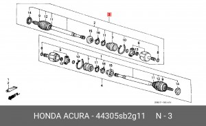 Вал привода колеса в сборе с ШРУСами 44305SB2G11 HONDA