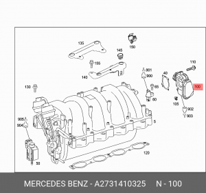 Патрубок дроссельной заслонки A 273 141 03 25 MERCEDES BENZ
