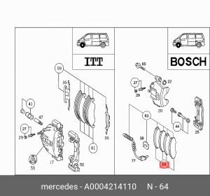 Колодки тормозные дисковые A0004214110 MERCEDES BENZ