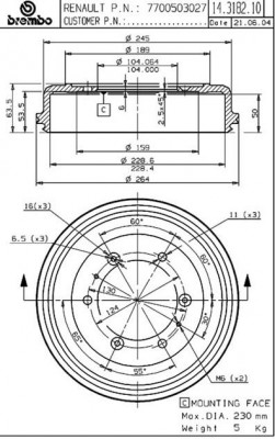 Тормозной барабан 14.3182.10 BREMBO